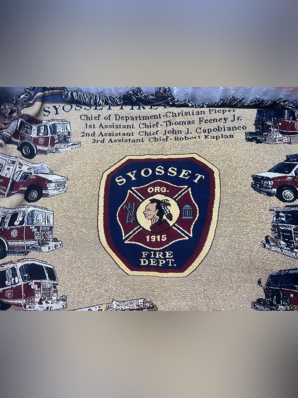 Fire Department Throw Blanket Woven Tapestry USA Cotton Large Fire Fighter